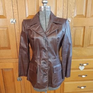 Vintage 70's Bermans Leather Experts dark coffee brown button front leather jack